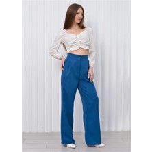Nuseel Kadın Yüksek Bel Palazzo Pantolon Mavi