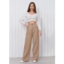 Nuseel Kadın Yüksek Bel Palazzo Pantolon Taba