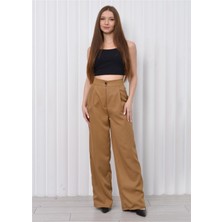 Nuseel Kadın Yüksek Bel Palazzo Pantolon Kahve