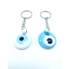Helis Nazar Boncuğu Beyaz +Mavi Anahtarlık Ikili El Yapımı Cam Seti Eşya