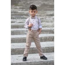 Mnk Baby & Kids Ekose Desen Askılı Pantolonlu Erkek Çocuk Takım Bej Renk MNK0436