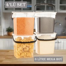 Lirazon Pratik 4'lü Şeffaf Saklama Kabı - 6 Litre Kapasite - Un ve Bakliyat Depolama