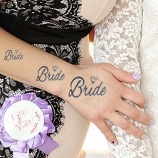 Pandoli Tek Taş Bride Yazılı Tattoo Gümüş Renk Yaldızlı Geçici Dövme 5x5 cm 10 Adet