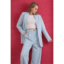Kaktüs Moda Atlas Kumaş Oversize Kadın Ceket-Bebemavi