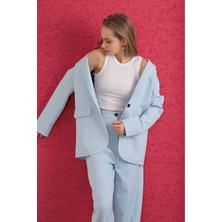 Kaktüs Moda Atlas Kumaş Oversize Kadın Ceket-Bebemavi