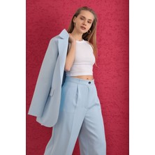 Kaktüs Moda Atlas Kumaş Oversize Kadın Ceket-Bebemavi