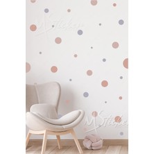 Msticker Pembe Tonlarında 103 Adet 8-7-6-5-3,5 cm Puantiyeler Çocuk Bebek Odası Sticker Seti
