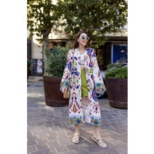 BRTC Design Kadın Etnik Desen Keten Kimono