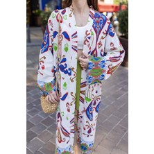 BRTC Design Kadın Etnik Desen Keten Kimono