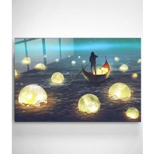 Hinora Yüzen Işık Küreleri Cam Tablo, Dekoratif Cam Tablo