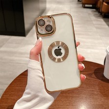 Dexmon iPhone 14 Kılıf 5d Kamera Lens Korumalı Plating Logo Gösteren Kenarları Renkli Arkası Şeffaf Silikon