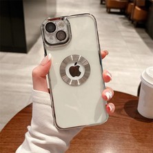 Dexmon iPhone 14 Kılıf 5d Kamera Lens Korumalı Plating Logo Gösteren Kenarları Renkli Arkası Şeffaf Silikon