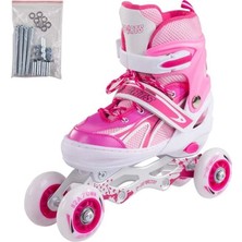 F-sports Pembe Ayarlabilir 2+2 Işıklı Metal Alıştırma Pateni Çanta