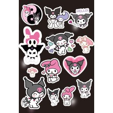 Anime Marketi Anime Sanrio Kuromi Kawaii Temalı Sticker Etiket Seti - Laptop Telefon Notebook Defter (13 Adet)