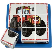 Küpss Çalışkan Araçlar 3D Küp Puzzle - (9 Küp 6 Yapboz) - Kepçe/itfaiye/traktör/vinç/kamyon/forklift