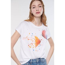 Mavi M1611333-620-23Y Kadın Baskılı T-Shirt Beyaz