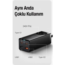 Baseus Super Şarj Istasyonu 240V Priz Çoğaltıcı 65W Type-C USB Şarj Başlık ve 1 mt 100W Type-C Kablo