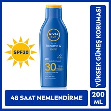 NIVEA Sun SPF30 Güneş Koruyucu & 48 Nemlendirici Güneş Losyonu 200 ml;Yüksek Güneş Koruması