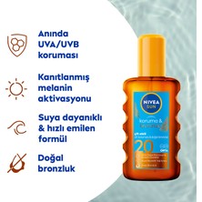 NIVEA Sun SPF20 Koruma & Bronzluk Güneş Yağı 200 ml Sprey,Anında UVA/UVB Koruması