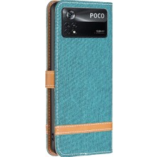 Yue Store Denim Doku Deri Kılıfı Xiaomi Poco M4 Pro 5g Yeşil (Yurt Dışından)