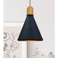 Bamyum Sabonis Siyah Avize Ahşap Başlık Tekli Sarkıt Lamba Showroom  Antre Koridor Kreş Kuaför Otel