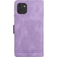 Cool-M Baskı Stripes Fermuar Cep Telefon Kılıfı Samsung Galaxy A03 Için Deri Kabuk Stand Deri Kabuk A03 (164.2 x 75.9 x 9.1mm) - Mor (Yurt Dışından)