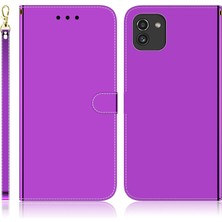 Cool-M Bilek Kayışı Manyetik Kapanma Ayna Benzeri Yüzey Kapağı Pu Deri + Tpu Katlanabilir Stand Samsung Galaxy A03 Için Cüzdanlı Telefon Kılıfı (166.5 x 75.98 x 9.14MM) - Mor (Yurt Dışından)