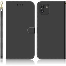 Cool-M Bilek Kayışı Manyetik Kapanma Ayna Benzeri Yüzey Kapağı Pu Deri + Tpu Katlanabilir Stand Samsung Galaxy A03 Için Cüzdanlı Telefon Kılıfı (166.5 x 75.98 x 9.14MM) - Siyah (Yurt Dışından)