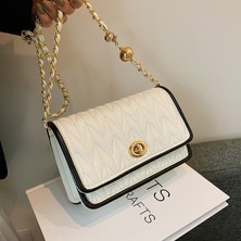 Ceticaldi Zincir Moda Basit Doku Küçük Kare Çanta Tek Omuz Messenger Çanta (Yurt Dışından)