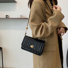 Ceticaldi Zincir Moda Basit Doku Küçük Kare Çanta Tek Omuz Messenger Çanta (Yurt Dışından)