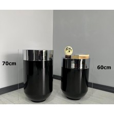 Evden İste Dekoratif Krom Darbuka Parlak Siyah Saksı 70 cm + Sehpa 60 cm İkili Set