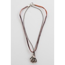 Lila Rosa El Figürlü Otantik Deri Çoklu Kolye