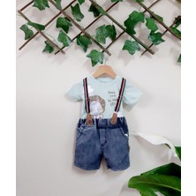 Maibella Erkek Bebek Kot Şortlu Askı Kemerli Takım 6-24 Ay