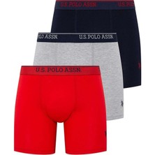 U.S. Polo Assn. 80454 Erkek 3'lü Uzun Paçalı Boxer-Kırmızı&grimelanj&lacivert