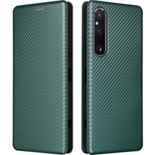 Xshop Sony Xperia 1 V Stand Pu Deri Telefon Kılıfı Karbon Fiber Doku Kartı Tutucu Telefon Kapağı (Yurt Dışından)