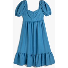 Koton Kısa Viskon Elbise Balon Kol Kalp Yaka