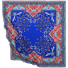 Bursa İpek Saks Türk Motifli Şamdan Lale Desen Ipeksi Eşarp