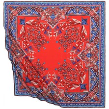 Bursa İpek Kırmızı Türk Motifli Şamdan Lale Desen Ipeksi Eşarp