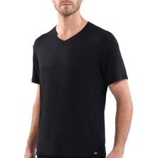 Silver V Yaka Kısa Kol Siyah T-Shirt 9308
