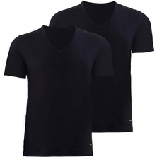 Tender Cotton 2 li V Yaka Kısa Kol Siyah T-Shirt 9671