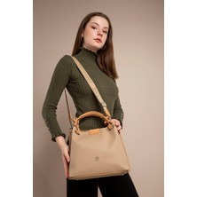 Just Polo Büyük Boy Salaş  Örgü Detaylı 4 Bölmeli Kadın Omuz Çantası  4031-LB