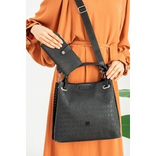 Just Polo Büyük Boy Salaş  Örgü Detaylı 4 Bölmeli Kadın Omuz Çantası  4031-LB