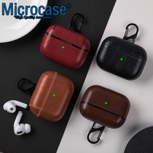 Microcase Airpods 3. Nesil Kulaklık ve Şarj Ünitesi Için Deri Desenli Askılı Kılıf