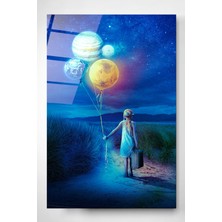 Hinora Balon Gezegenler Cam Tablo, Dekoratif Cam Tablo