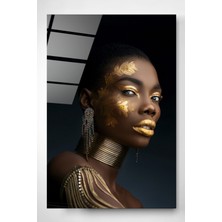 Hinora Altın Makyajlı Kadın Cam Tablo, Dekoratif Cam Tablo