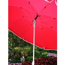 Sunlife Kırmızı Renkli 8 Tel Fiberglass Gövdeli 360C° Dönen Başlıklı Plaj Balkon Deniz Bahçe Şemsiyesi 160CM
