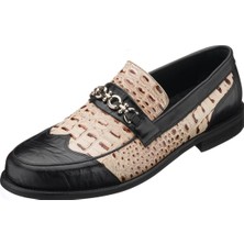 Costo Shoes TR1071 Vizon -Siyah Baskılı Deri Özel Seri El Işçiliği Rahat Şık Tasarım Premium Serisi