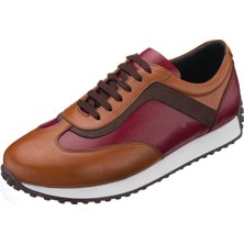 Costo Shoes KB77 Taba & Bordo Deri Rahat Şık Preimium Serisi Erkek Spor Ayakkabı Ganiş Rahat Kalıp