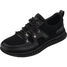 Costo Shoes YKP04 Siyah Deri ve Siyah Süet ile Garnili Olarak Rahat Geniş Kalıp Kaucuk Taban El Işçiliği ile Üretilmiştir.