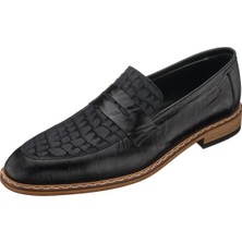 Costo Shoes TR121 Siyah Deri Kroko Baskılı Deri  Erkek Ayakkabısı